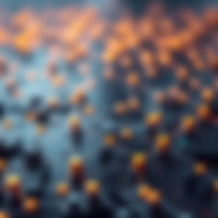 A digital representation of a blockchain network with interconnected nodes.