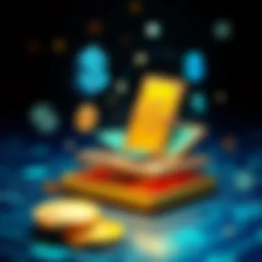 Conceptual illustration of digital wallets and dollar conversion processes