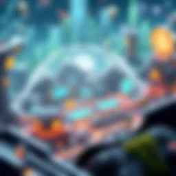 A futuristic gaming landscape showcasing blockchain elements