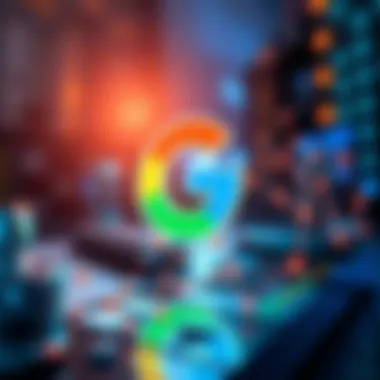 An abstract representation of blockchain technology and Google logo