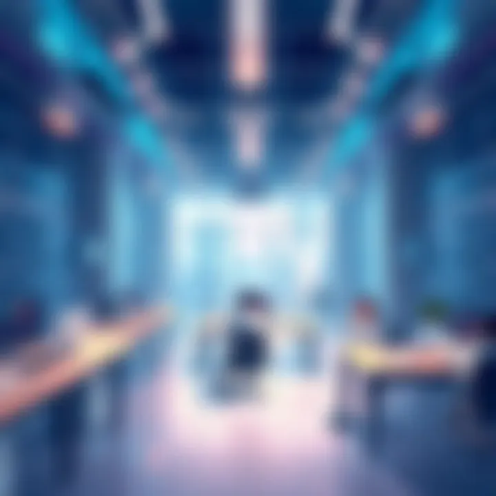 A futuristic workspace showcasing blockchain development and collaboration