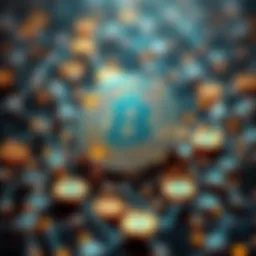 Abstract representation of blockchain technology with digital currency symbols