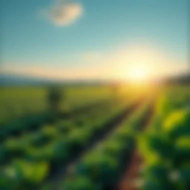 Futuristic agricultural landscape integrating technology and cryptocurrency