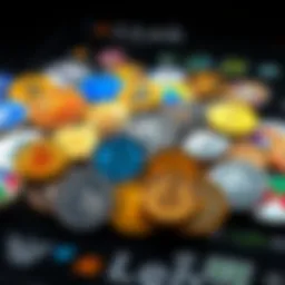 A digital representation of various cryptocurrencies with distinct logos.