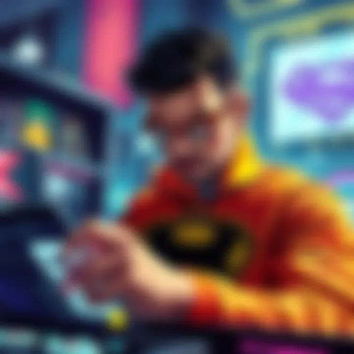 A conceptual image depicting a collector actively engaging with superhero NFTs on a digital platform.