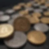 Conceptual representation of virtual reality coins in a digital landscape