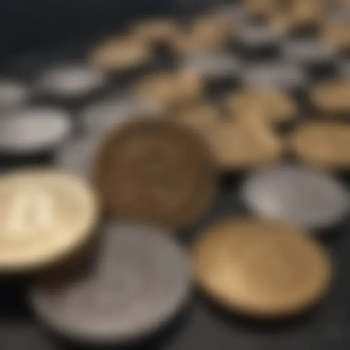 Conceptual representation of virtual reality coins in a digital landscape