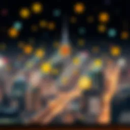 A visual representation of Wall Street's skyline blending with cryptocurrency symbols.
